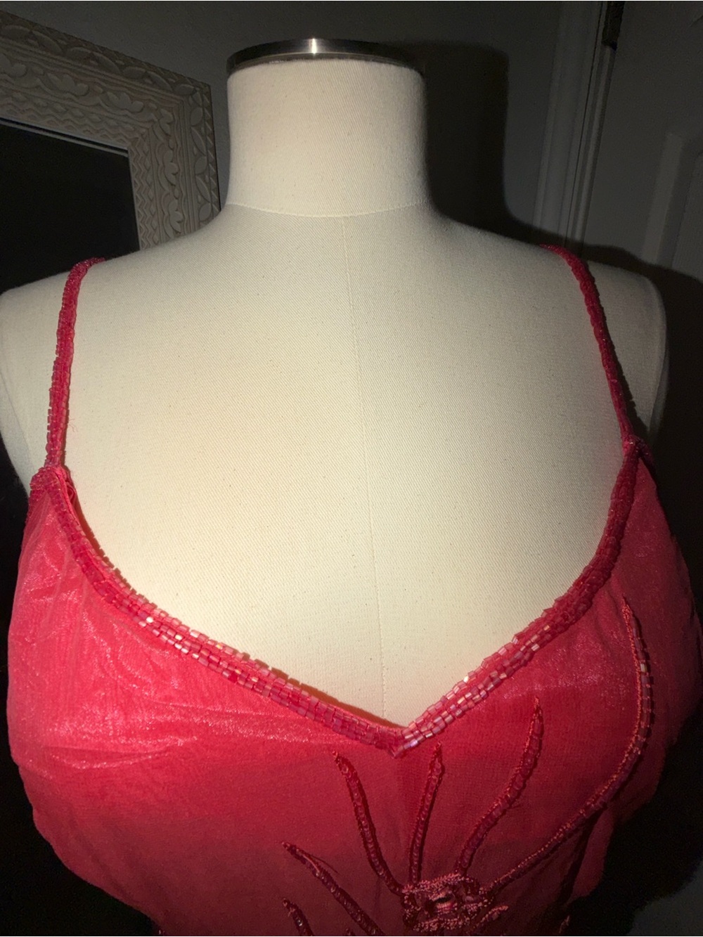 Chaudry Red Spaghetti-Strap Lace Mini Dress - Picture 7 of 13